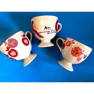 Set 3 Anthropologie Footed Tea Coffee Espresso Cup Mug Colorful Floral Bird NWOT